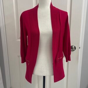Joan Vass Fuchsia Red Cardigan Sweater Shawl Collar Pockets with Gold Zipper SzS